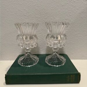Vintage Pair of Crystal Tulip Candlestick Holders